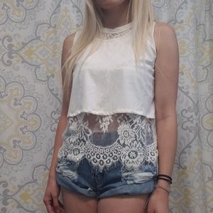White Lace Detail Crop/Tank Top